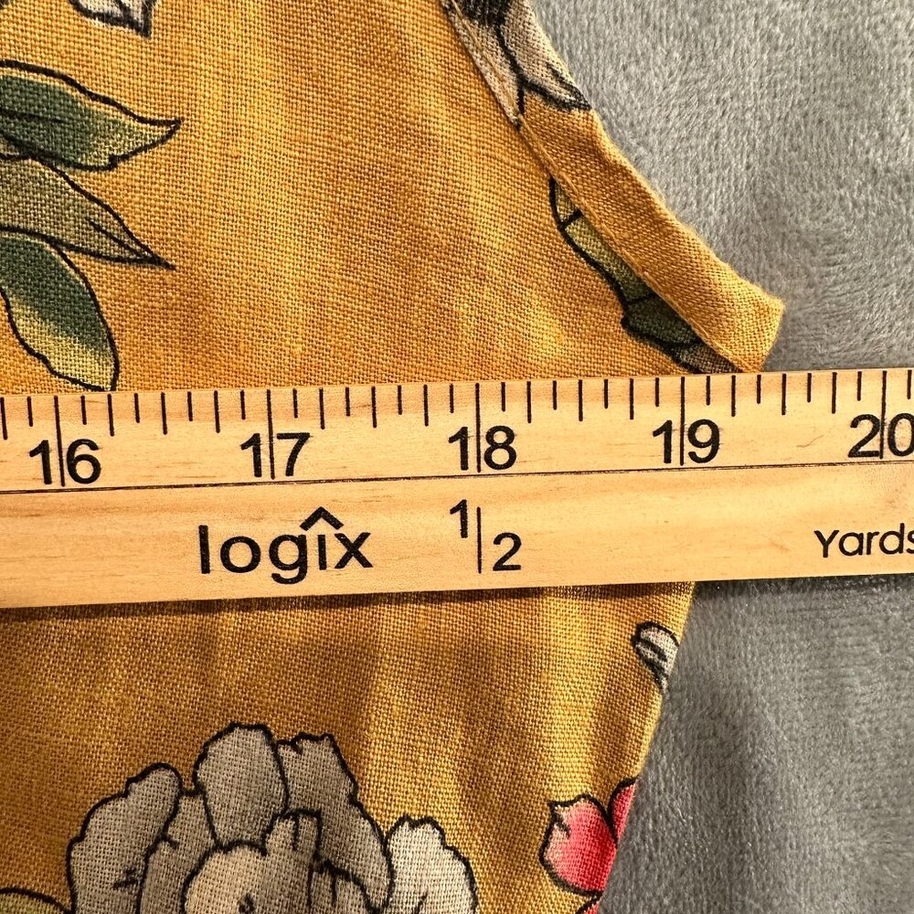ROSEMARINE Made In Italy 100% Linen Midi Dress Mustard Yellow Floral Button Lrg - Picture 7 of 10